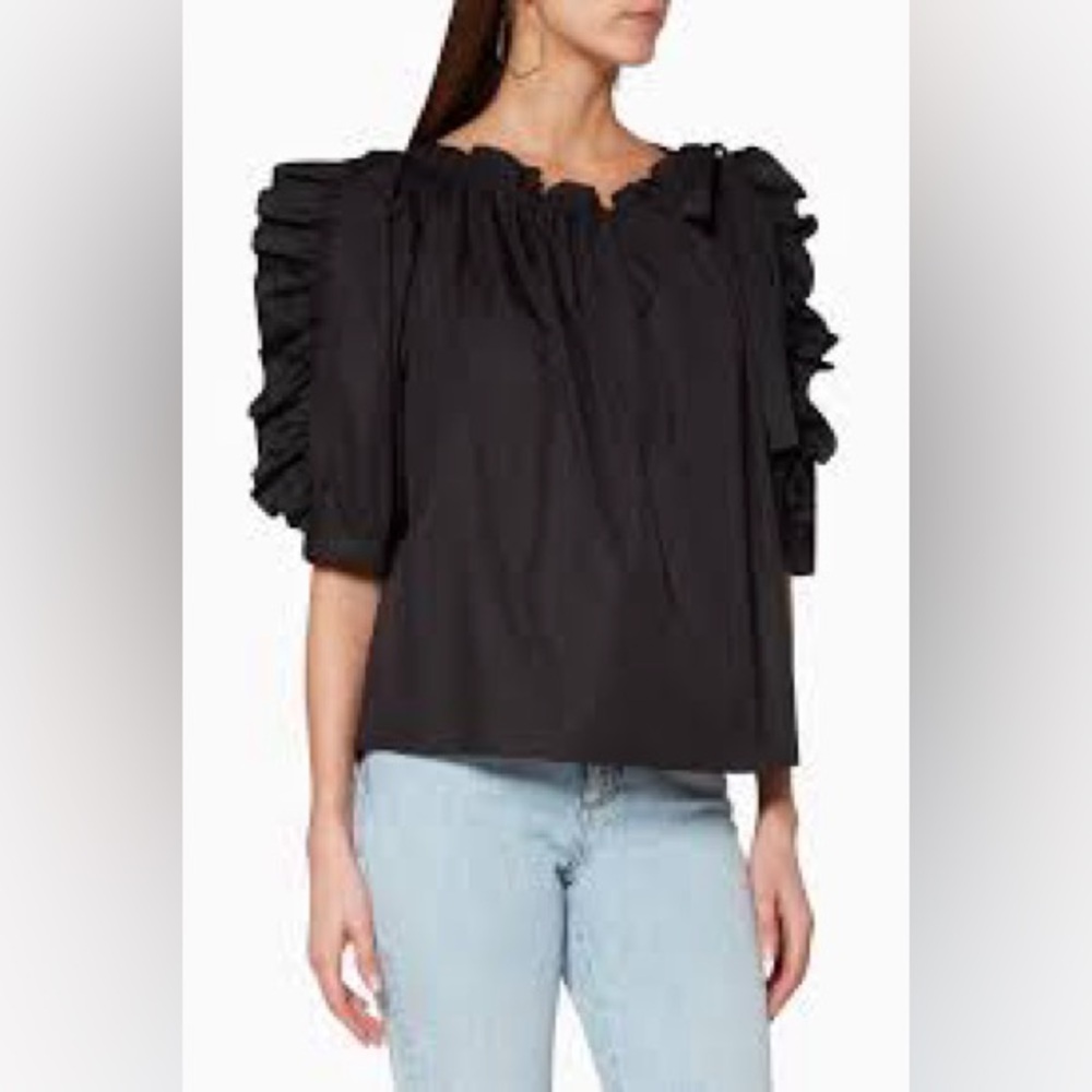 SEE BY CHLOÉ
Black Ruffled-Trimmed Poplin Top